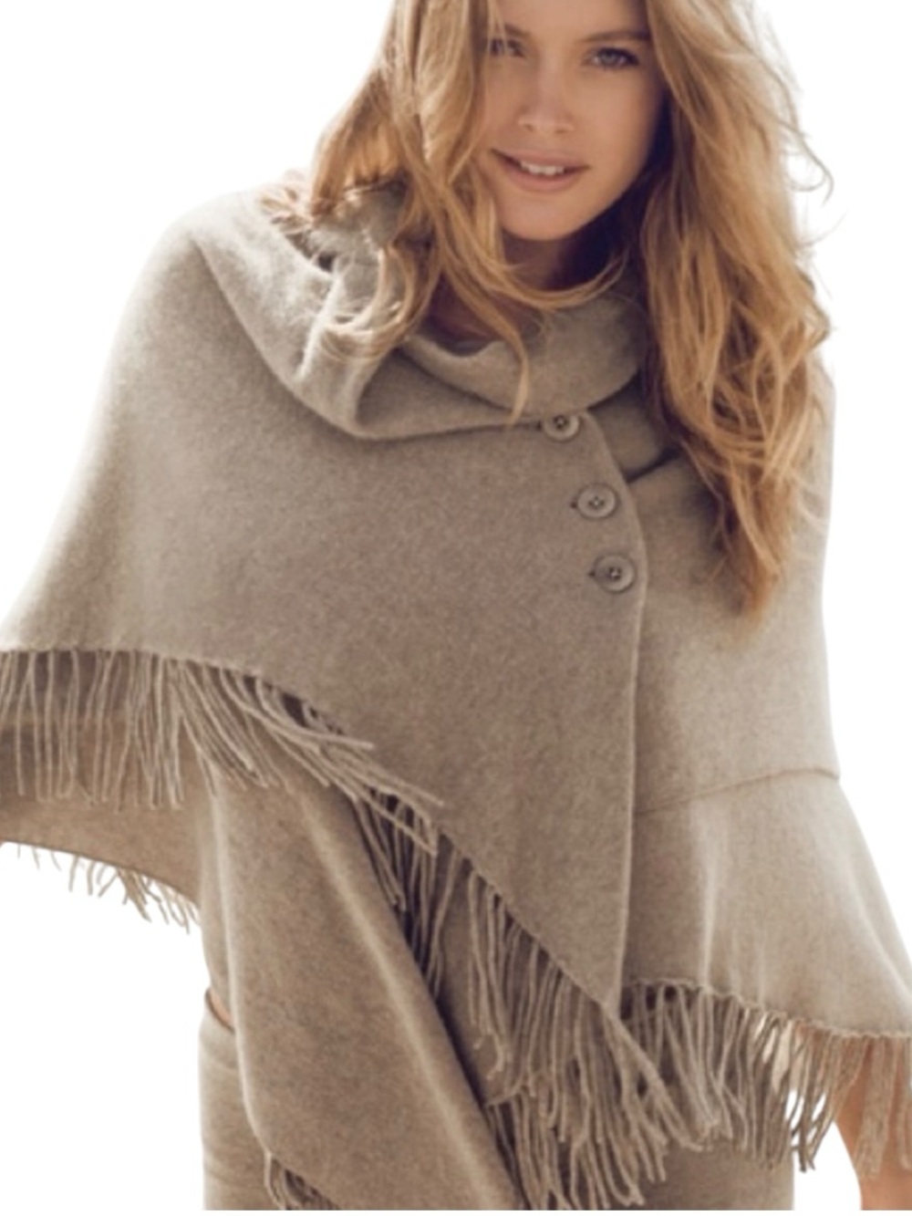 Repeat Wool-Cashmere Poncho With Button Closure